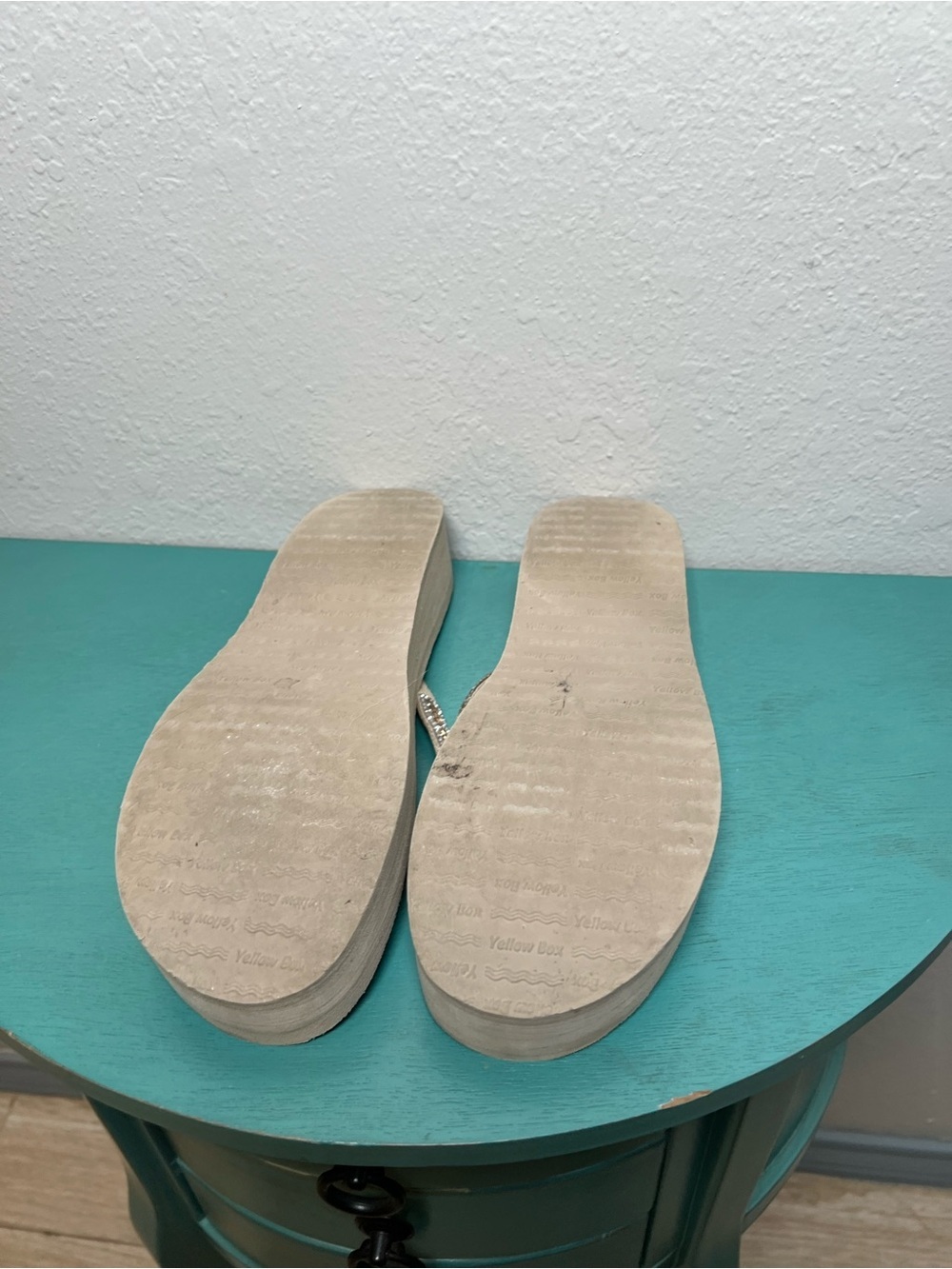 Yellow box Gold-Beige Rhinestone Platform Flip Flops - Women's - Picture 4 of 5